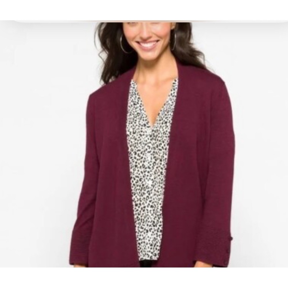 Evolution Maroon Buttonless Cardigan With‎ 3/4 Sleeves Size S NWT